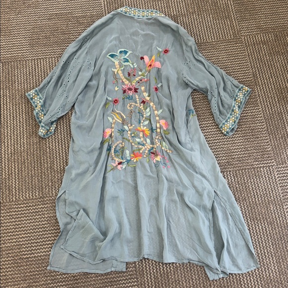Johnny Was Summer Embroidered Light Blue Long Kimono, One Size - Picture 7 of 8